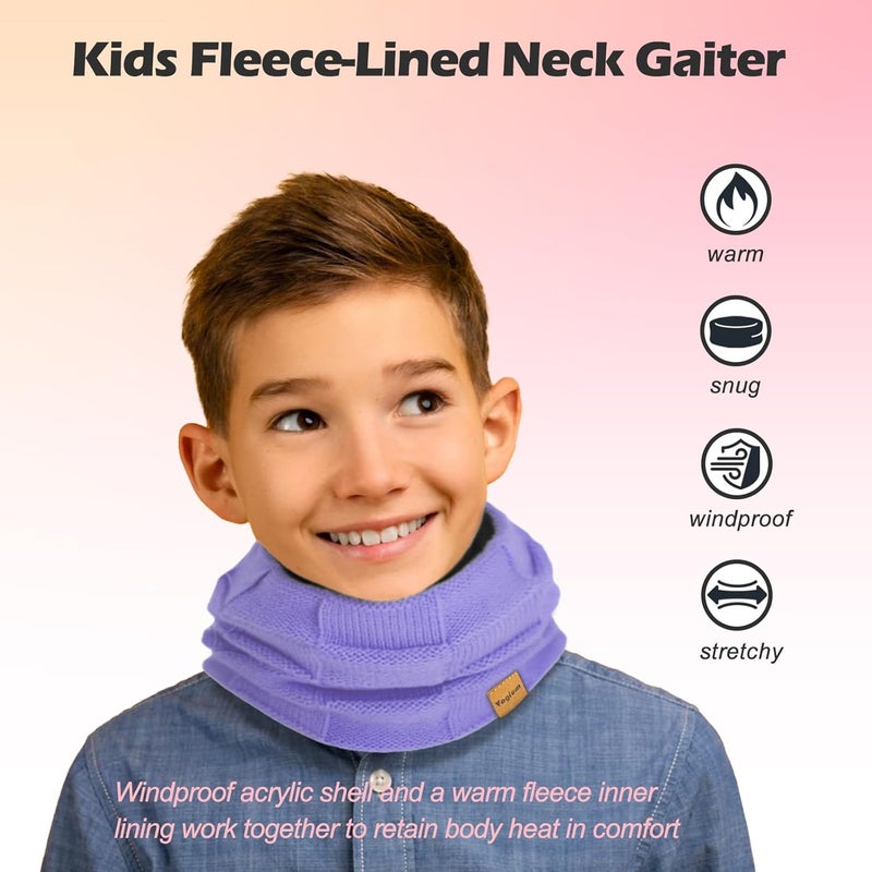 Vogium Kids Double-layer Knit Neck Warmer Gaiter | Thermal Fleece Face Cover for 6-14 Year Olds Boys Girls | Ski, Play - Image 2